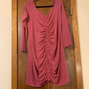 Ruched dress adjustable strings in the front .